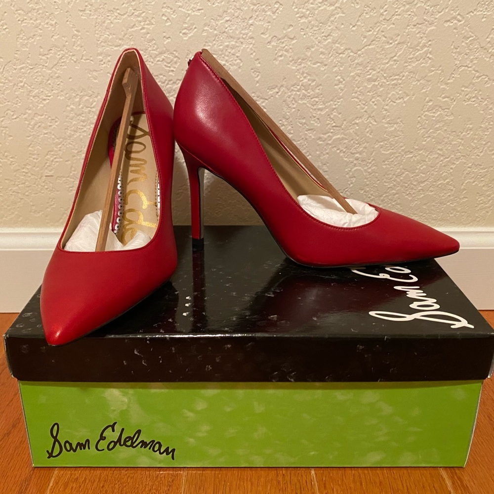 Sam Edelman Hazel Pointed Toe Red Leather Heels